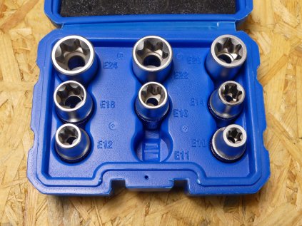 Hlavice 1/2” nástrčné TORX-E, vel. E10-E24, sada 9 ks - SATRA - BAZAROVÝ produkt