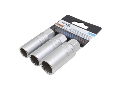 Hlavice na zapalovací svíčky, extra tenké, 3/8", 12hran, 14, 16, 18 mm, 3 ks - ASTA