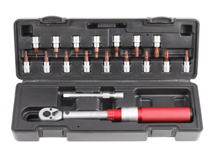 Momentový kľúč 1/4", 3-20 Nm, presnosť 3 %, s nástrčkami, 18 ks - QUATROS QS59003