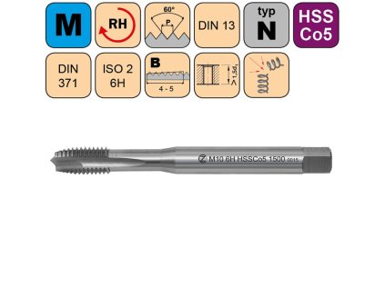 Závitník strojní M6x1 ISO2 HSSCo5 DIN 371 B
