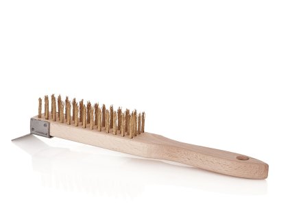 Kartáček ocelový, pomosazený, 4 řady, dřevěný, s ocelovou škrabkou - GEKO G00627