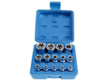 Nástrčné hlavice 1/4", 3/8" a 1/2" TORX-E, E4-E24, súprava 14 ks - SATRA