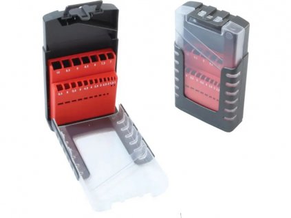 Kazeta na vrtáky, 19dielna, 1,0-10,0 x 0,5 mm, plastová, červeno-čierna