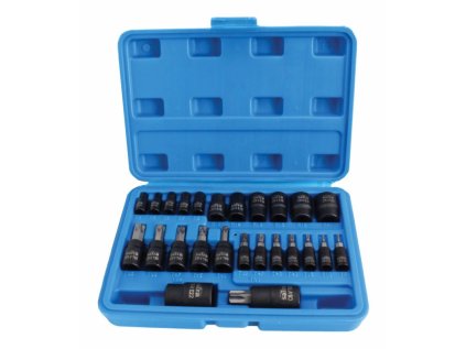 Zástrčné a nástrčné hlavice 1/4", 3/8" a 1/2” TORX a TORX-E, súprava 25 ks - SATRA