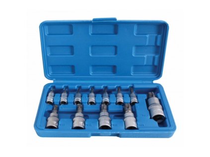 Zástrčné hlavice TORX-TS s otvorom 1/4", 3/8" a 1/2", TS8-TS60, súprava 12 ks - SATRA