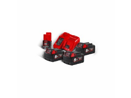 Aku sada: nabíječka a 4 baterie 2,0 a 5,0 Ah - Milwaukee M18 NRG-503