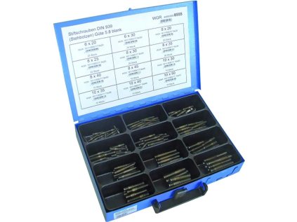 Závrtné šrouby - štefty DIN 939 6x20-10x50 mm, 195 ks v kufru