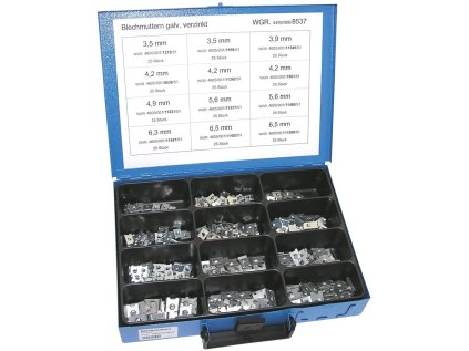 Pružné matice pro samořezné šrouby 3,5-6,5 mm, sada 300 ks v kufru