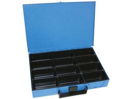 Kufr na spotřební materiál 330x230x50 mm, 12 přihrádek, plechový