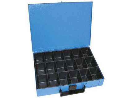 Kufr na spotřební materiál 330x230x50 mm, 18 přihrádek, plechový