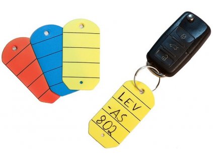 Kľúčenky - visačky na kľúče so štítkom a závesným krúžkom, rôzne farby, balenie 200 ks