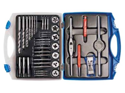 Závitníky a závitová očka M3 - M12, vrtáky 2,5-10,2 mm, sada 26 díĺů - Bučovice Tools