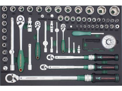 Modul - gola sada 1/4 ", 3/8" a 1/2 ", momentové kľúče 2-200 Nm, 66 ks - JONNESWAY T27166SV