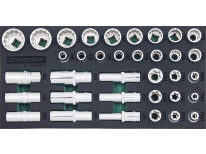 Modul pěnový - nástrčné hlavice 1/2" 6hranné, 12hranné, TORX, 35 ks - JONNESWAY S04H4935KV