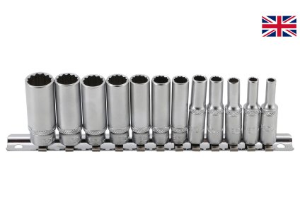Nástrčné hlavice 1/4", palcové 5/32" - 9/16", 12hranné, prodloužené, sada 12 ks BGS 2757