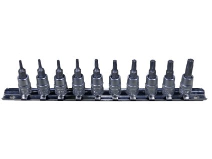 Zástrčné hlavice TORX 1/4", rozměry T7 - T40, sada 10 kusů na kolejnici - Condor
