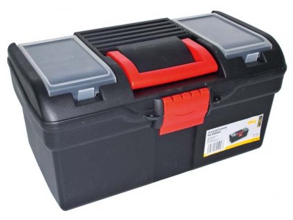 Plastový kufor na náradie 394 x 215 x 195 mm, s 1 priehradkou a 2 zásobníky - MAGG PP163