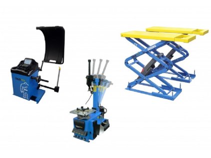 SET 3 PROFI: Zouvačka TC-02, vyvažovačka TW-02 3D, nůžkový zvedák 3,2 t 1