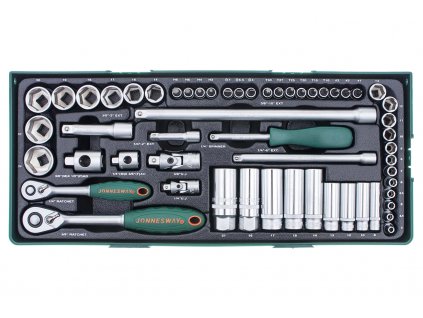 Gola sada 1/4" a 3/8", s príslušenstvom, 56 kusov v kazete - JONNESWAY S04H3157SP