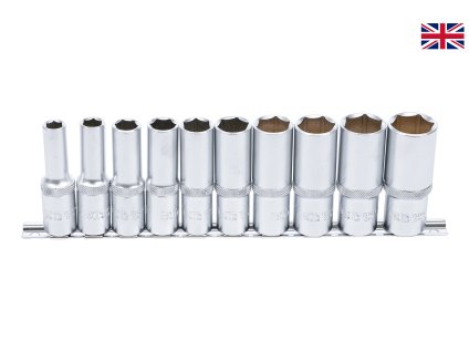 Hlavice nástrčné 1/2"; 3/8"-15/16" prodloužené palcové, na kolejnici,11ks - BGS 2435 01