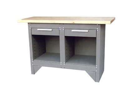 Kovový pracovný stôl s 2 zásuvkami a 2 spodnými odkladacími priestormi sivý