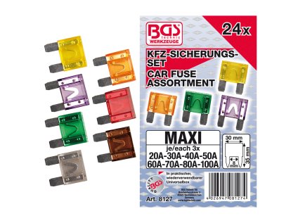 Pojistky nožové MAXI pro užitková vozidla 24ks (20-100A) - BGS 81271 01