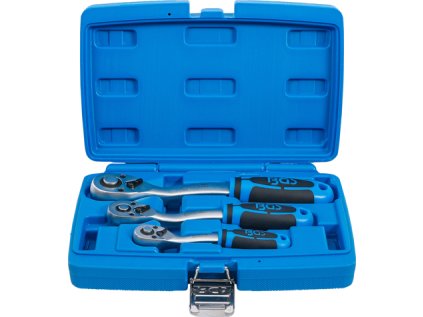 Přepínací ráčny 1/4", 3/8" a 1/2", 72 zubů, vyhnuté, sada 3 ks - BGS 621