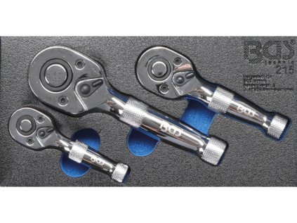 Přepínací mini ráčny 1/4", 3/8", 1/2", sada 3 ks - BGS 215