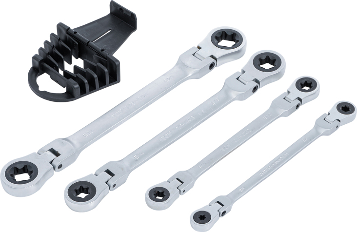 Ráčnové kľúče E-TORX E6-E24, s kĺbom, sada 4 dielov - BGS 71028