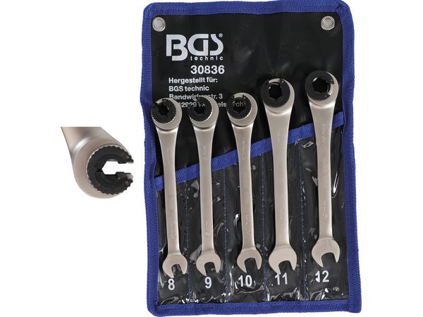 BGS Technic BGS 30836 Otvorené kľúče 8 ÷ 12 mm s račňou. Sada 5 dielov vo vrecku