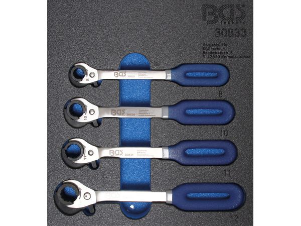 BGS Technic BGS 30833 Otvorené kľúče 8 ÷ 12 mm s račňou. Sada 4 dielov - modul pre diely