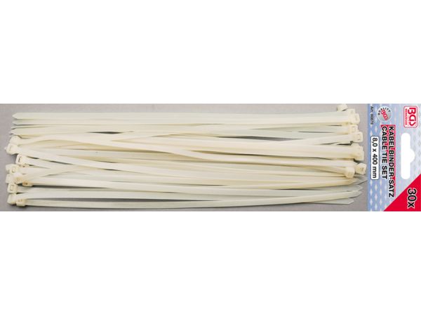 BGS Technic BGS 80878 Viazacie pásky 8,0 x 400 mm. Biela (sada 30 kusov)