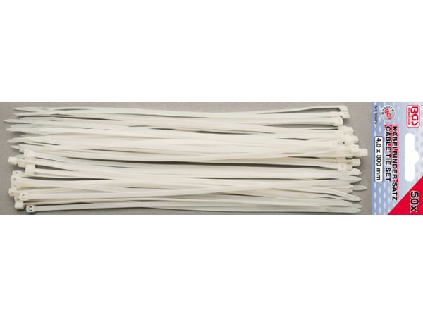 BGS Technic BGS 80876 Viazacie pásky 4,8 x 300 mm. Biela (sada 50 kusov)