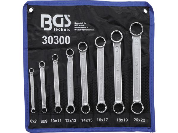 BGS Technic BGS 30300 Obojstranný krúžkový kľúč 8 ÷ 22 mm, extra plochý. Sada 8 kusov vo vrecku