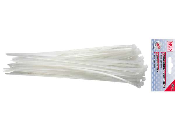 BGS Technic BGS 1788 Viazacie pásky 4,8 x 250 mm. Biela (sada 50 kusov)
