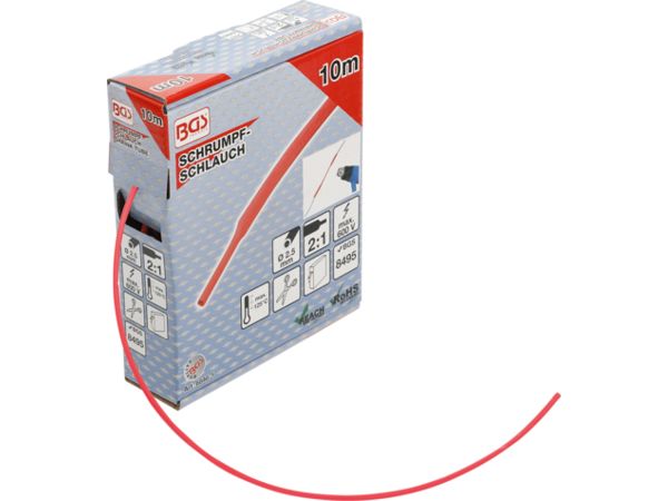 BGS Technic BGS 6846-1 Teplom zmrštiteľná rúrka s priemerom 2,5 mm x 10 m. Červená
