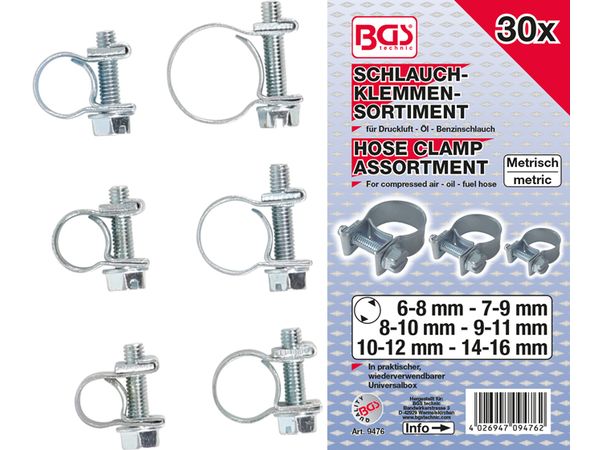 BGS Technic BGS 9476 Hadicové spony 6 ÷ 16 mm, oceľ. Sada 30 ks