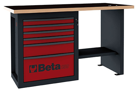 Krátky pracovný stôl "Endurance" so 6 zásuvkami, červený - Beta Tools