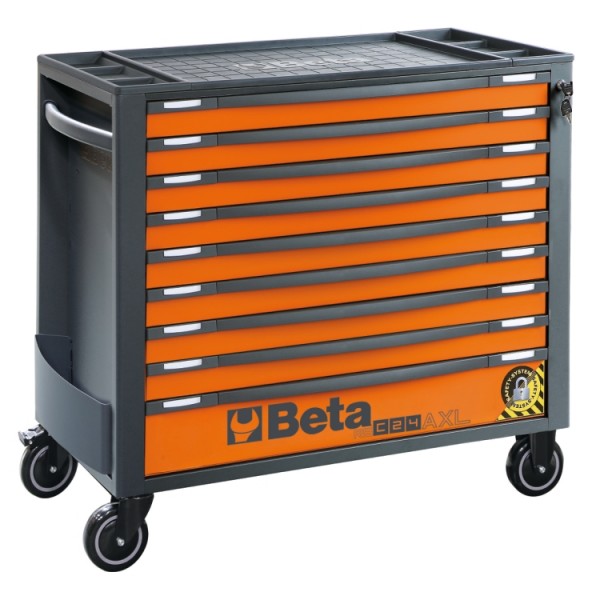 Dielenský vozík, dlhý, 9 zásuviek, systém proti prevráteniu, oranžový - Beta Tools