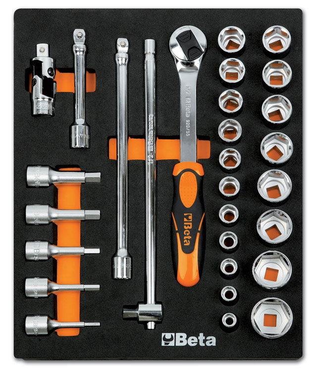 Modul - 1/2" holá súprava, šesťhranná zásuvka a zástrčka, penová výplň EVA - Beta Tools