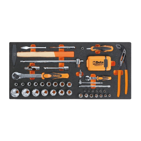 Modul - 74 nástrojov, 1/2" holá sada, kladivo, kliešte, penová výplň EVA - Beta Tools