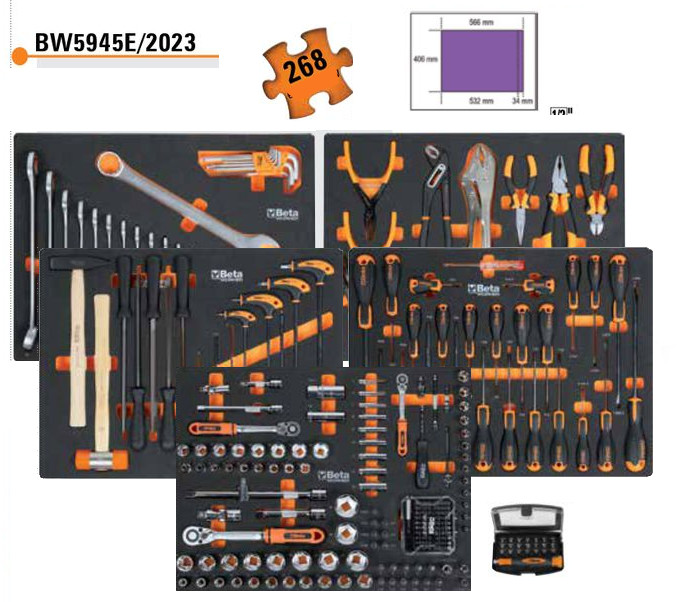 Sada modulov - 268 nástrojov na servis a údržbu, 5 penových modulov - Beta Tools