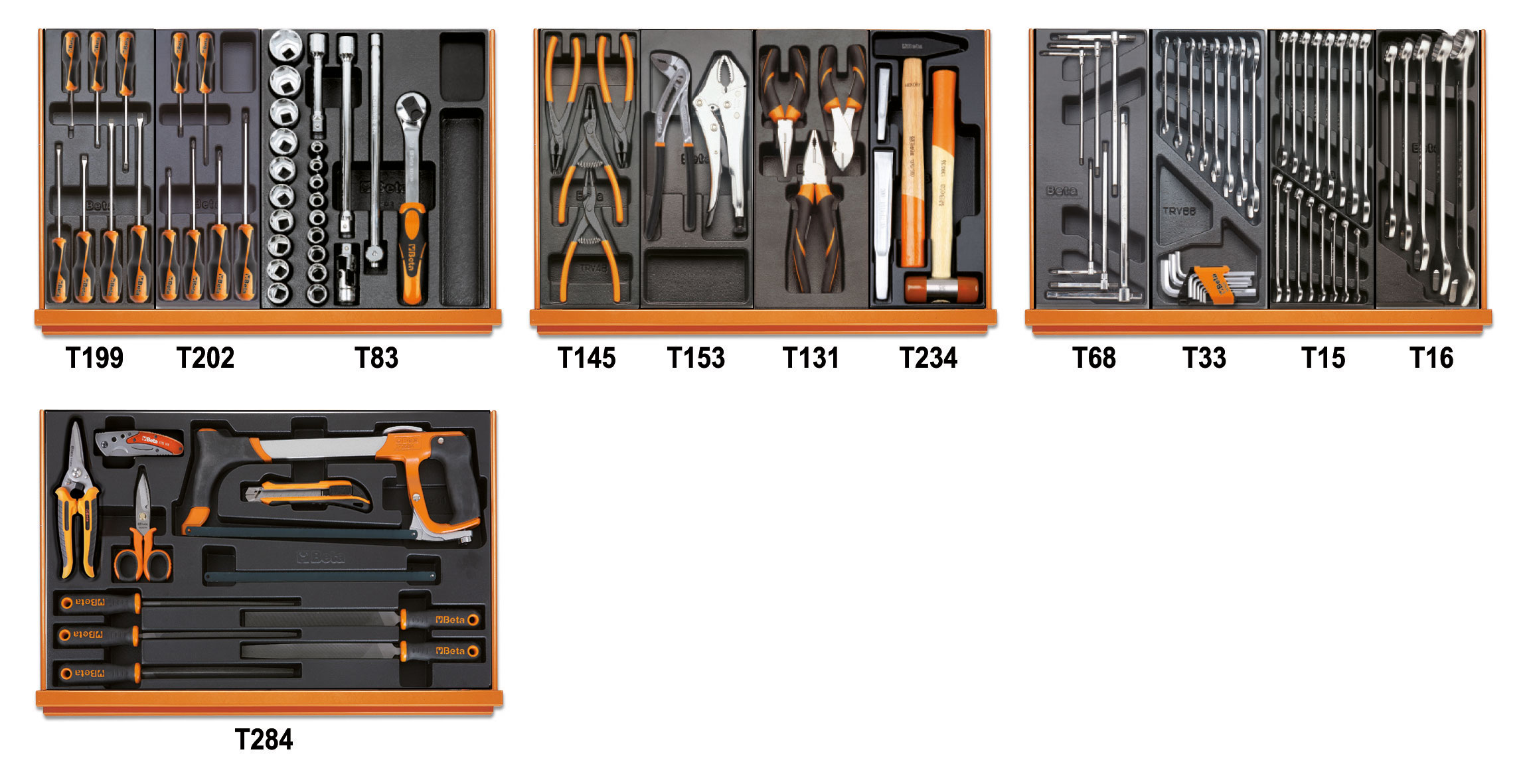 Sada modulov - 104 servisných a údržbových nástrojov, 4 plastové moduly - Beta Tools