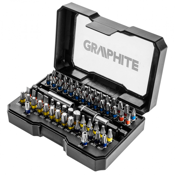 Sada bitov - krížové, ploché, imbus, torx, torx s otvorom, 60 ks - Grafit