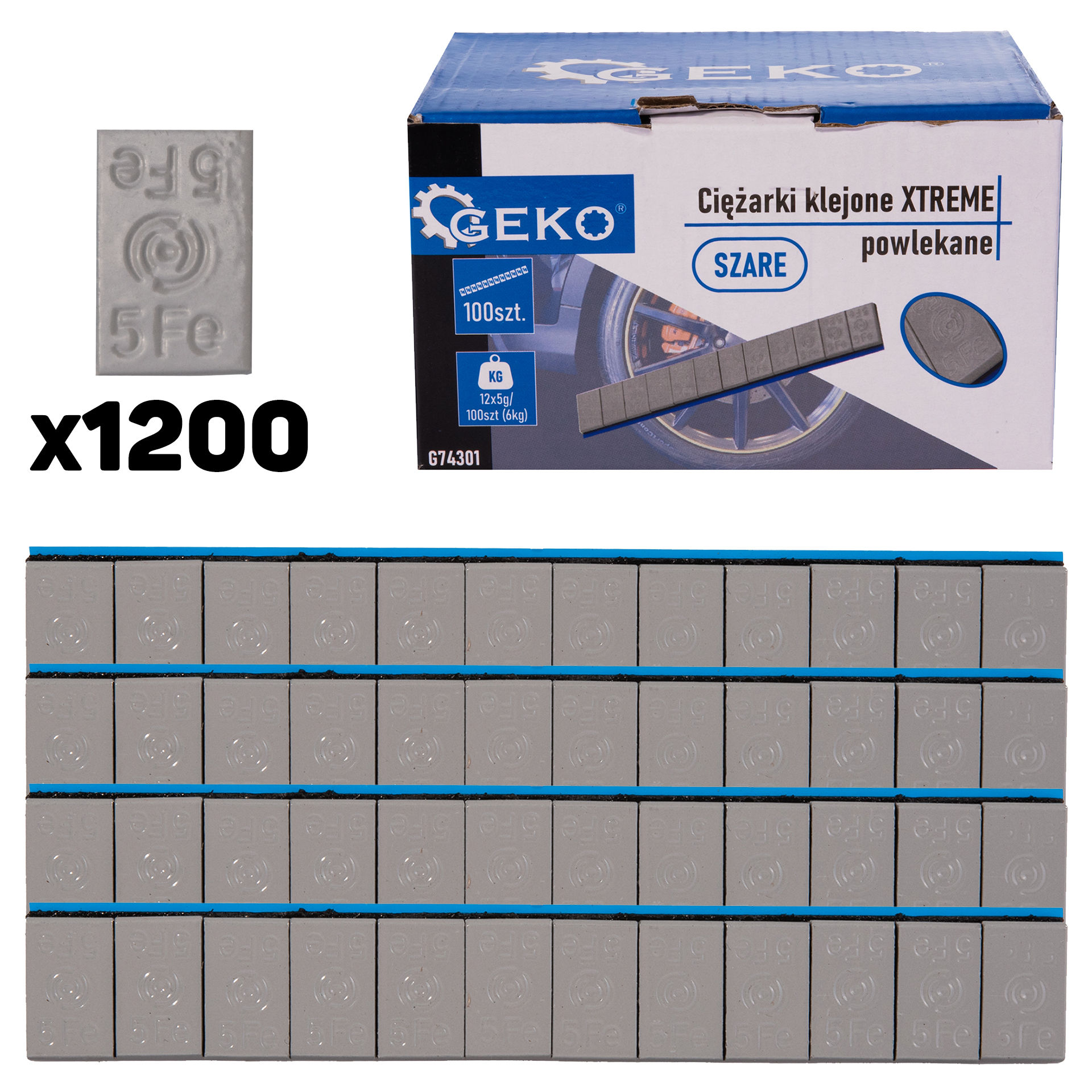 Samolepiace závažia 5 g, 100 x 12 ks, sivé