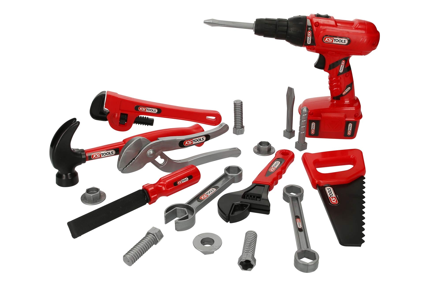 Detská sada náradia - AKU skrutkovač, kladivo, píla, kľúče, 19 dielov v prepravke - KS TOOLS