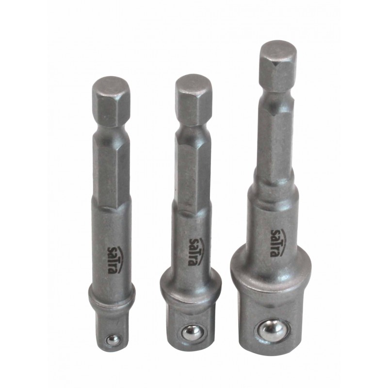 Sada adaptérov na gola náradie, do vŕtačky, 1/4” 3/8” 1/2”, šesťhran, 3 ks - SATRA