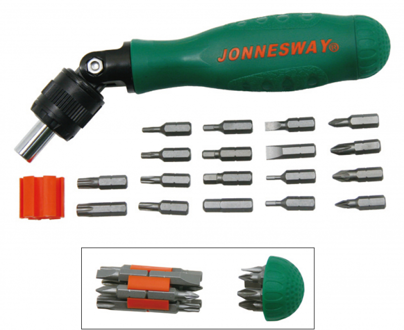 Sada bitov - ploché, krížové, Imbus a TORX, s rukoväťou, 19 dielov - JONNESWAY DR0219S