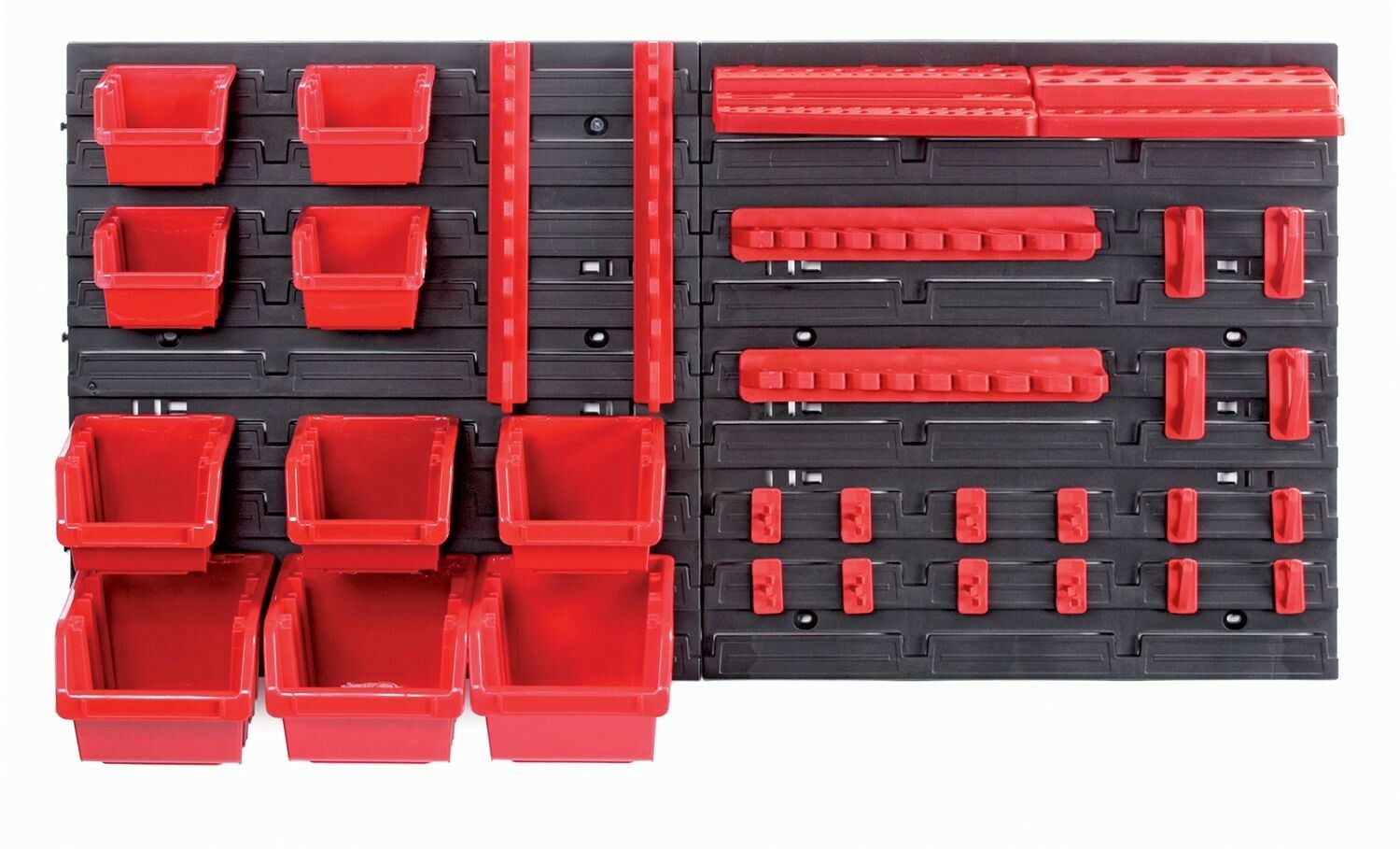 Závesná stena, držiak s 10 boxy a 22 úchyty na náradie, 800x165x400 mm, plast - ORDERLINE