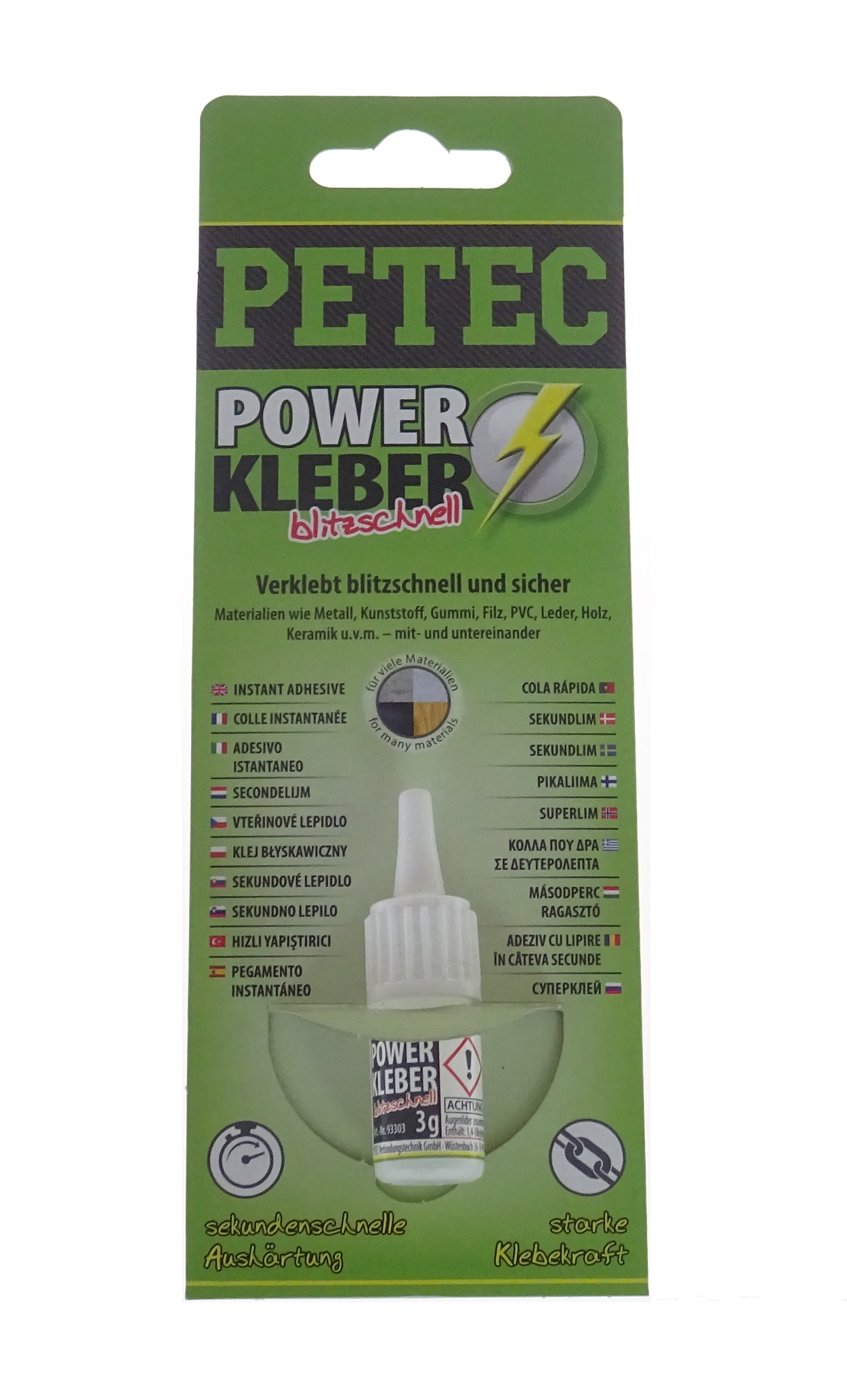 Sekundové lepidlo na plasty a kovy Power Kleber, 3 g - Petec